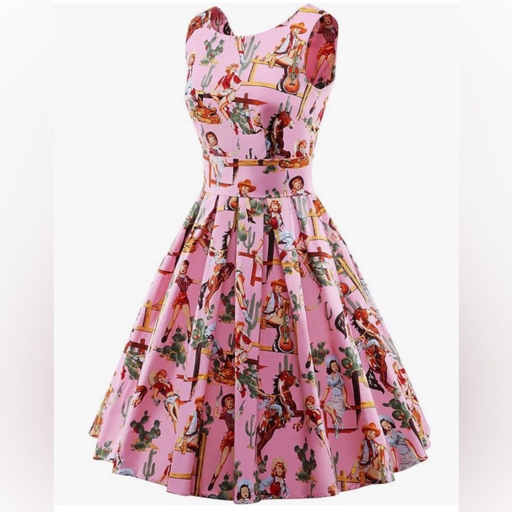 Pink Western Print Midi Dress